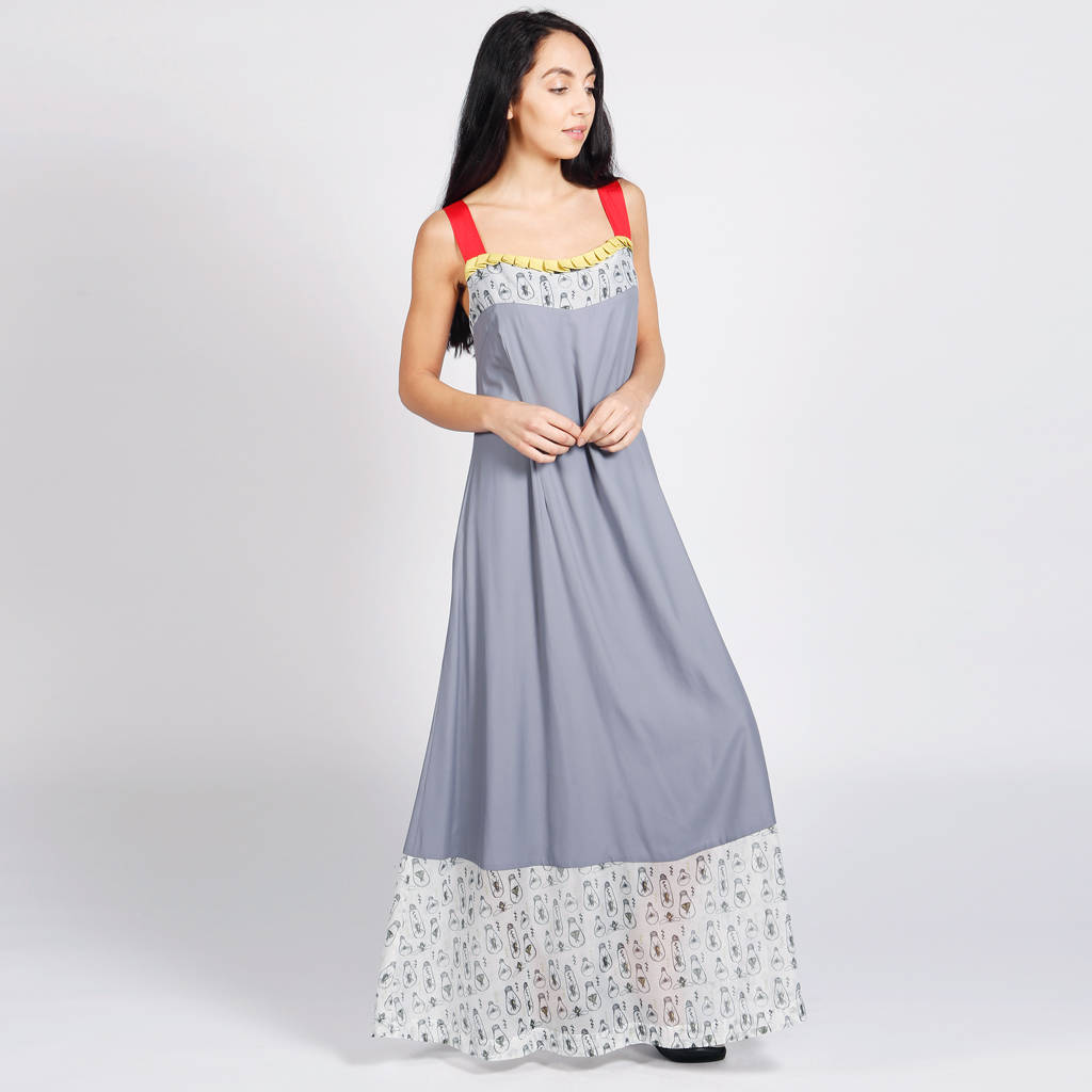 lagom-portofino-maxi-sundress-grey-front-model