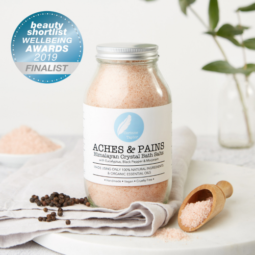 Aches & Pains Himalayan Bath Salts with eucalyptus, black pepper & marjoram organic essential oils. muscle soak, vegan, cruelty free, zero waste