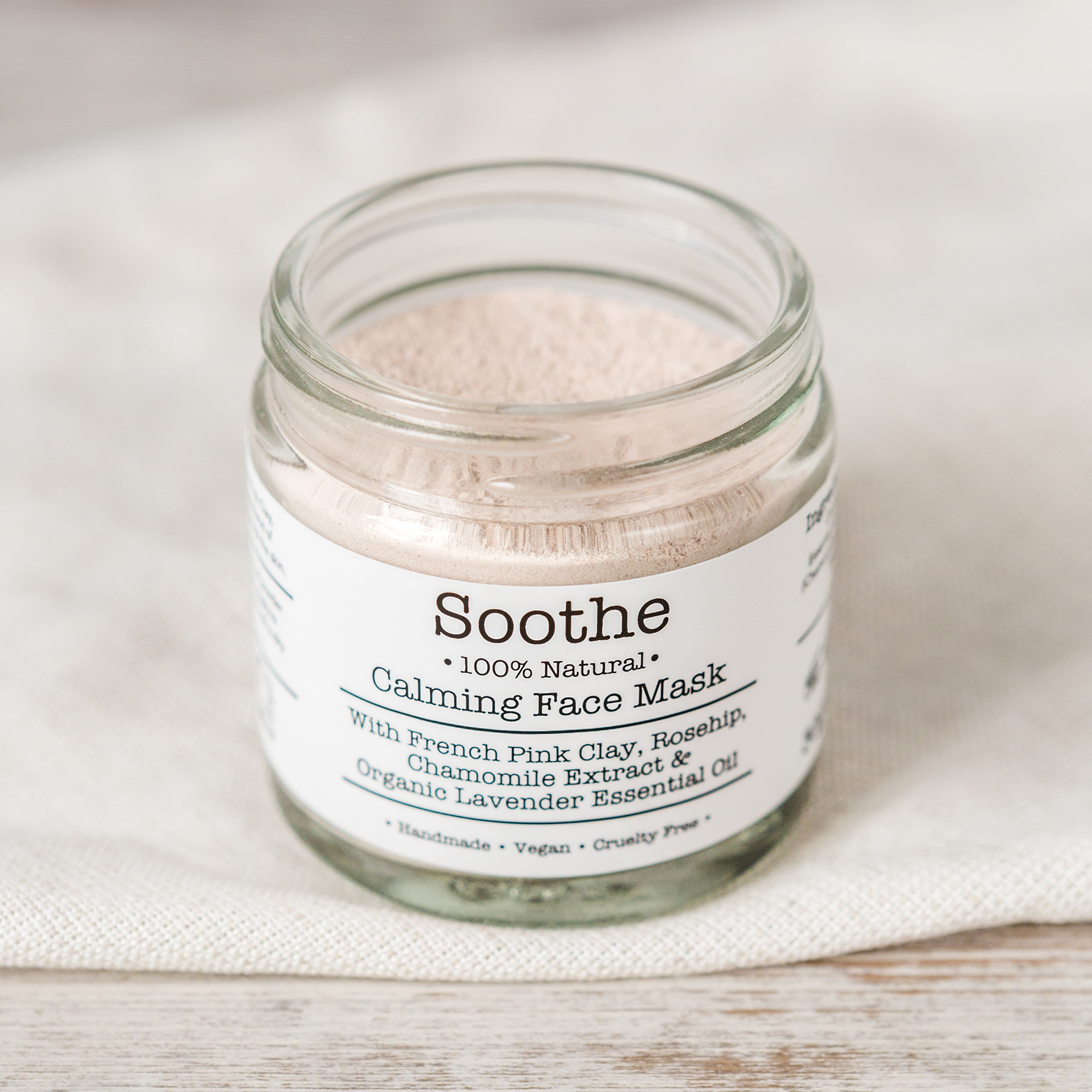 Soothe Face Mask with Lavender, Chamomile, Rosehip. Organic, vegan, cruelty free, 100% natural, zero waste.