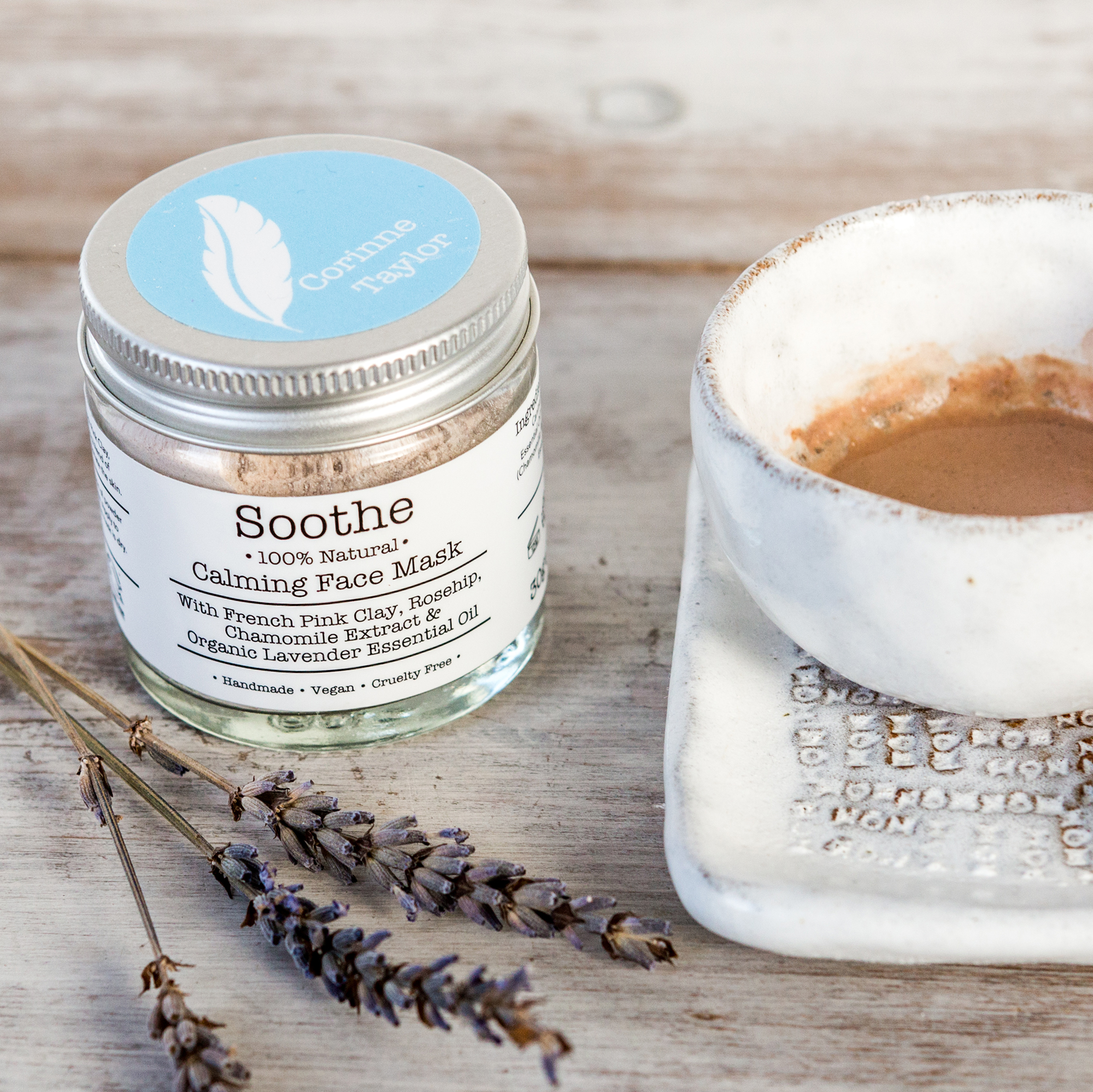 Soothe Face Mask with Lavender, Chamomile, Rosehip. Organic, vegan, cruelty free, 100% natural, zero waste.