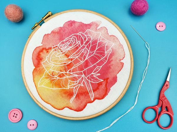 WATERCOLOUR ROSE EMBROIDERY KIT