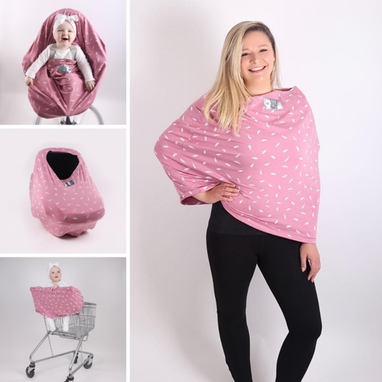 Breastfeeding Cover- Rose Pink Feather- Multi-use Cover Me
