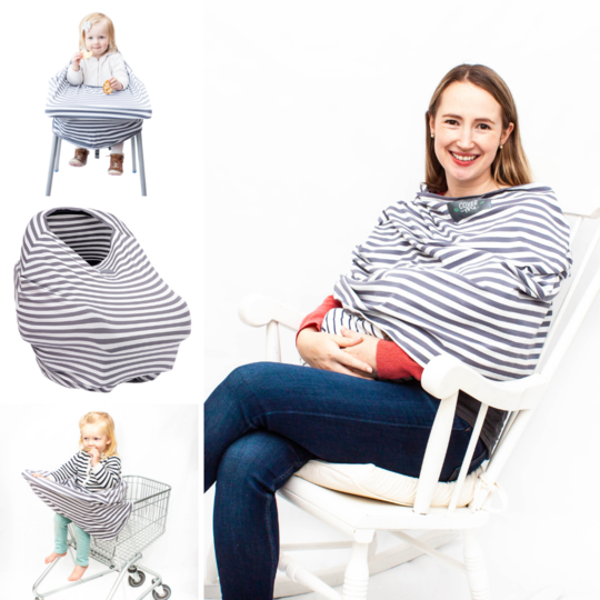 Breastfeeding Cover- Grey and White Stripe-Multi-Use Cover Me