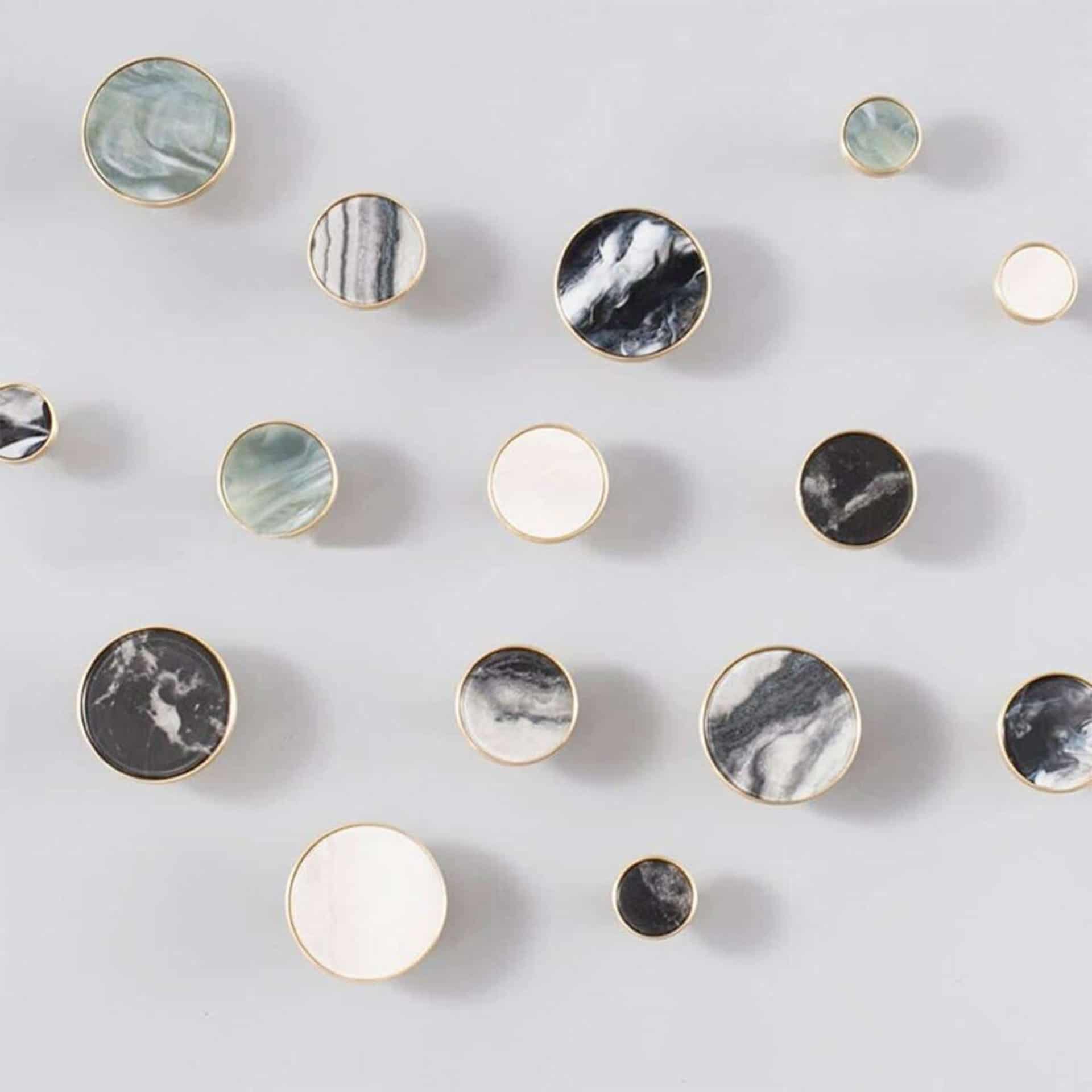 MARMOR Solid Brass & Marble Door Knobs (Black & White Ink) Small