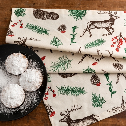 Cherith Harrison Christmas Reindeer Unbleached Cotton Tea Towel with Mince Pies