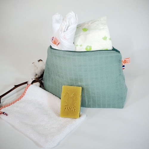 Trousse De Toilette En Coton Bio Vert Creoate