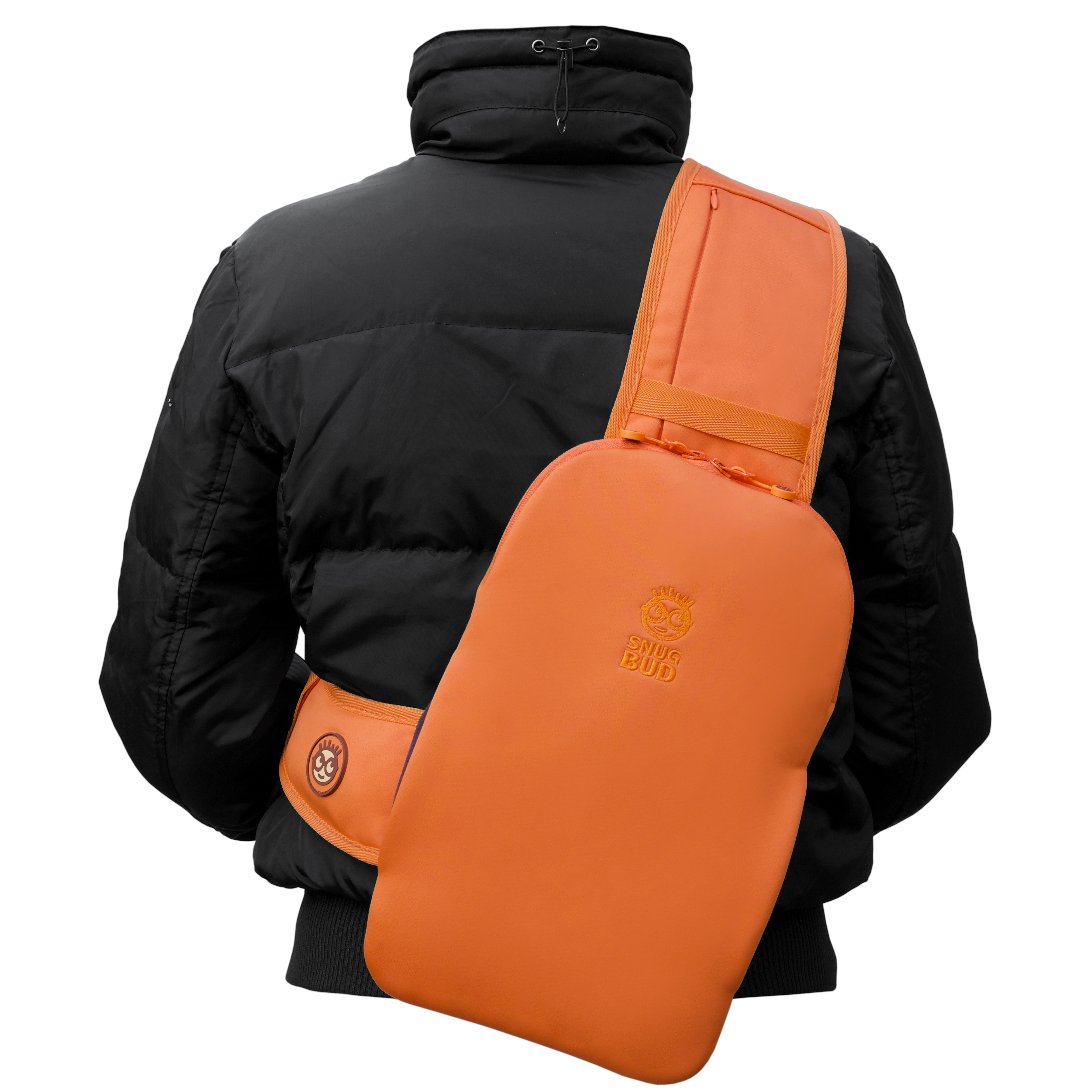 Classic Burnt Orange & Cosmic Blue worn on back