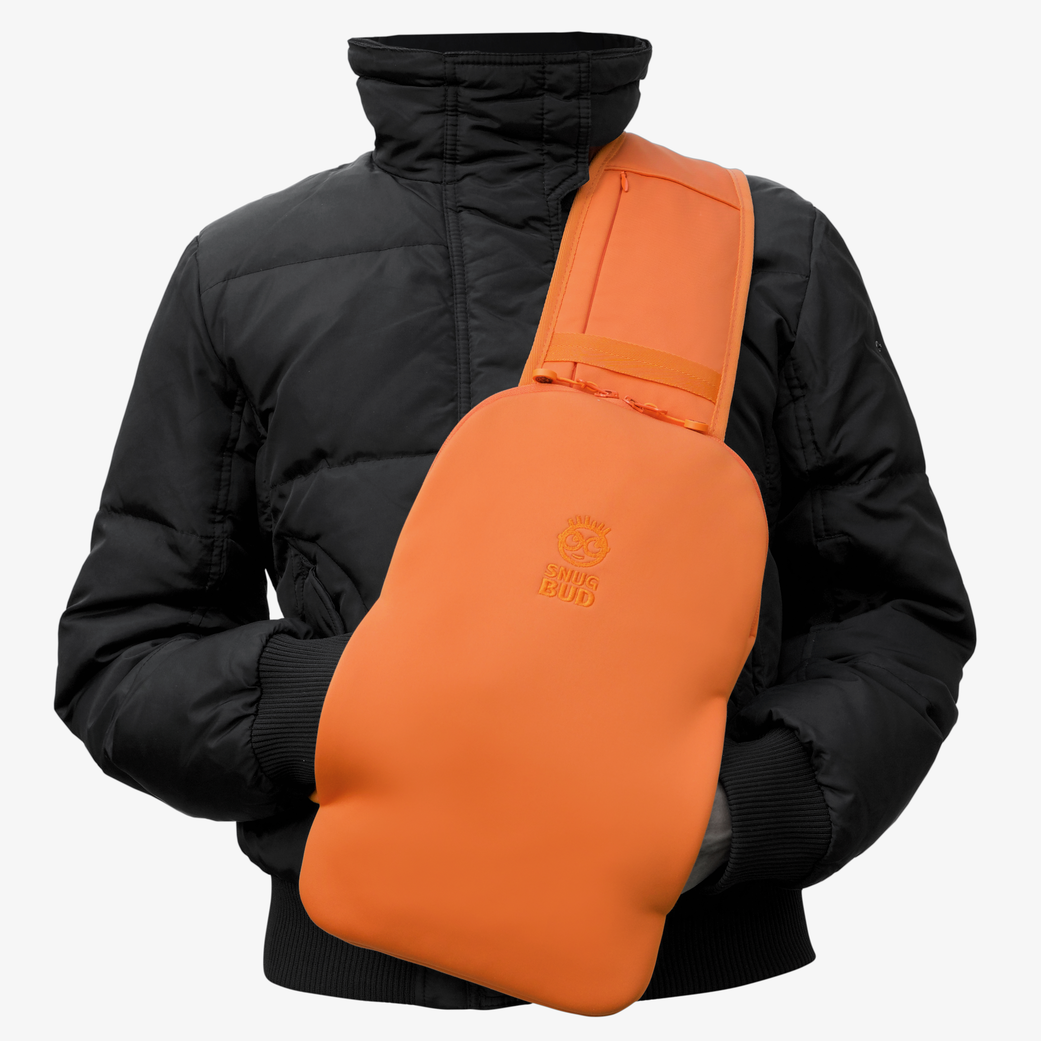 Classic Burnt Orange & Cosmic Blue worn on front