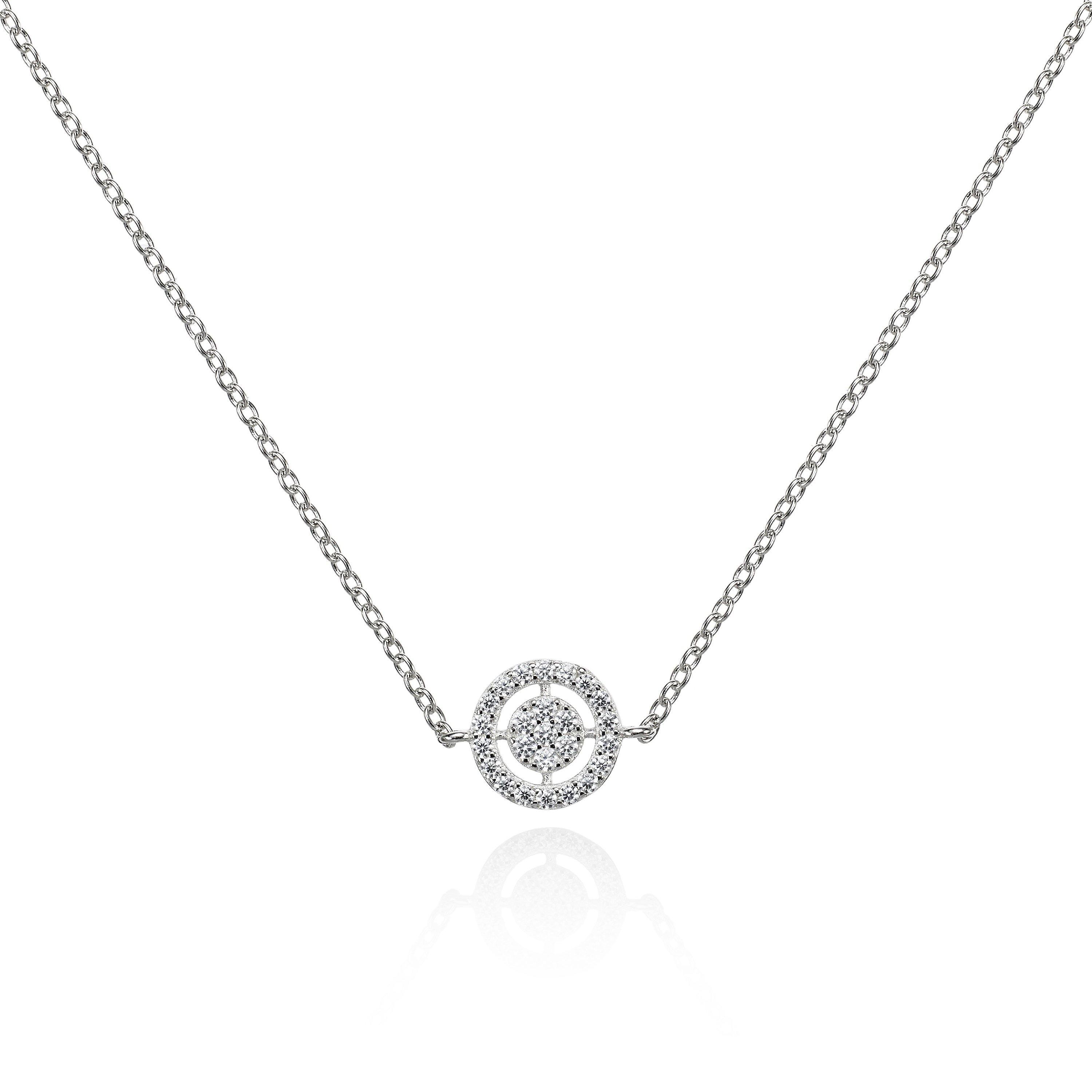 Sterling Silver Target Pendant Necklace with Cubic Zirconia Stones 1 Sterling Silver Target Pendant Necklace with Cubic Zirconia Stones