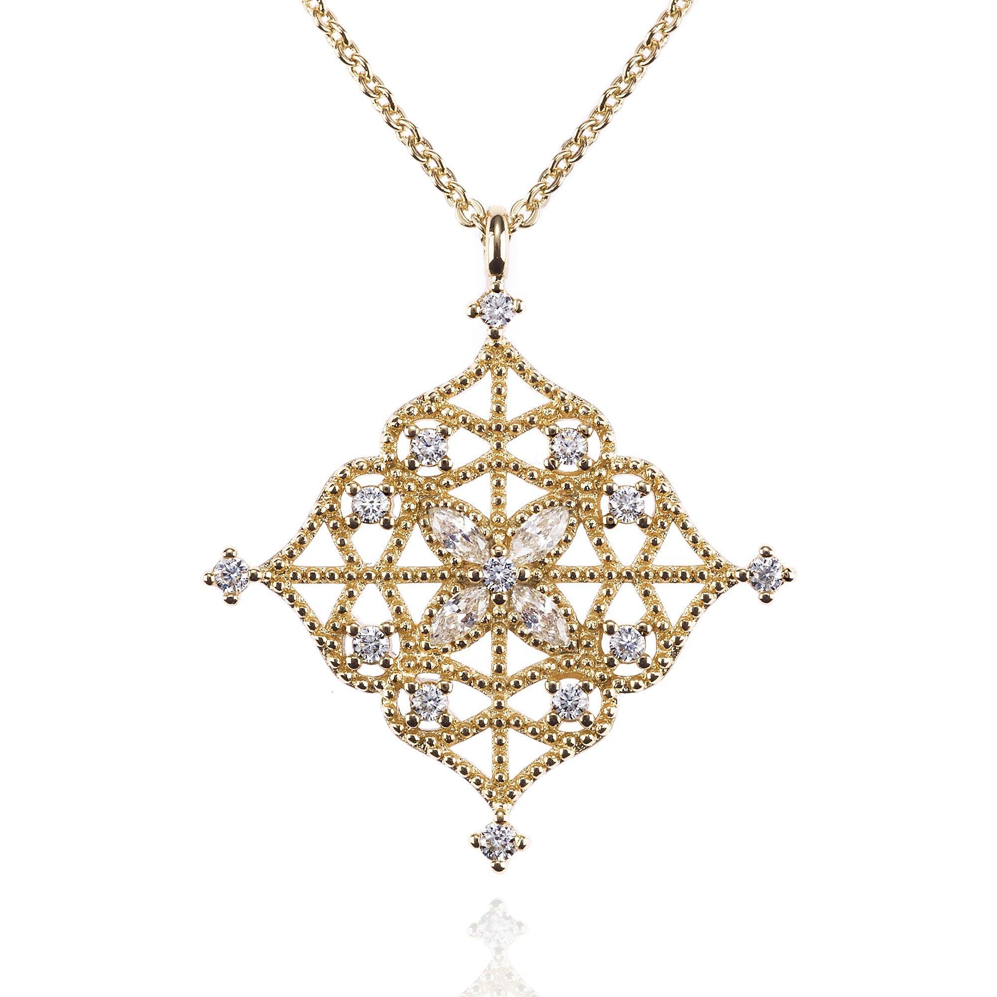 Gold Arabesque Pendant Necklace with Cubic Zirconia 1 Gold Arabesque Pendant Necklace with Cubic Zirconia