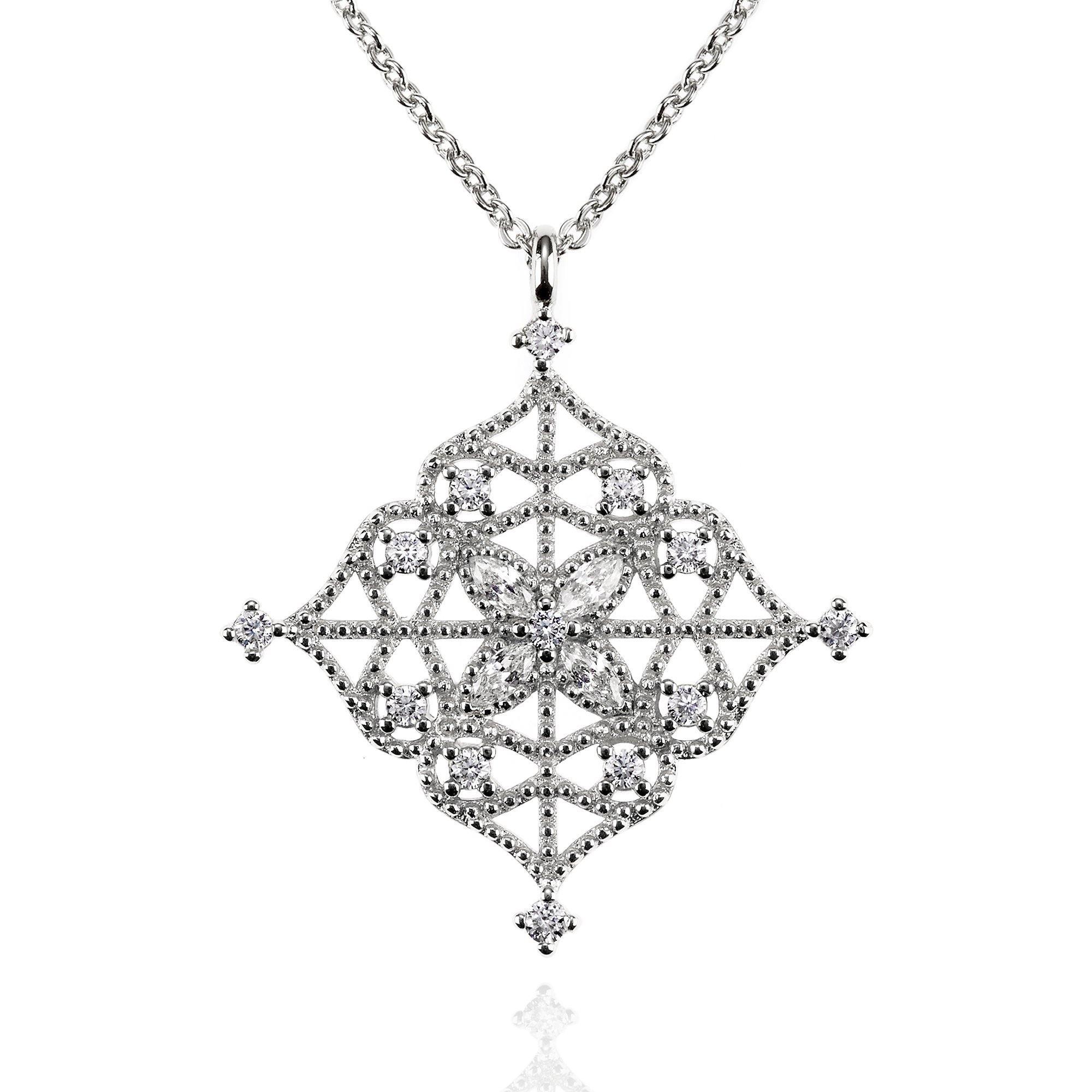 Arabesque Filigree Silver Pendant Necklace with Cubic Zirconia 1 Arabesque Filigree Silver Pendant Necklace with Cubic Zirconia