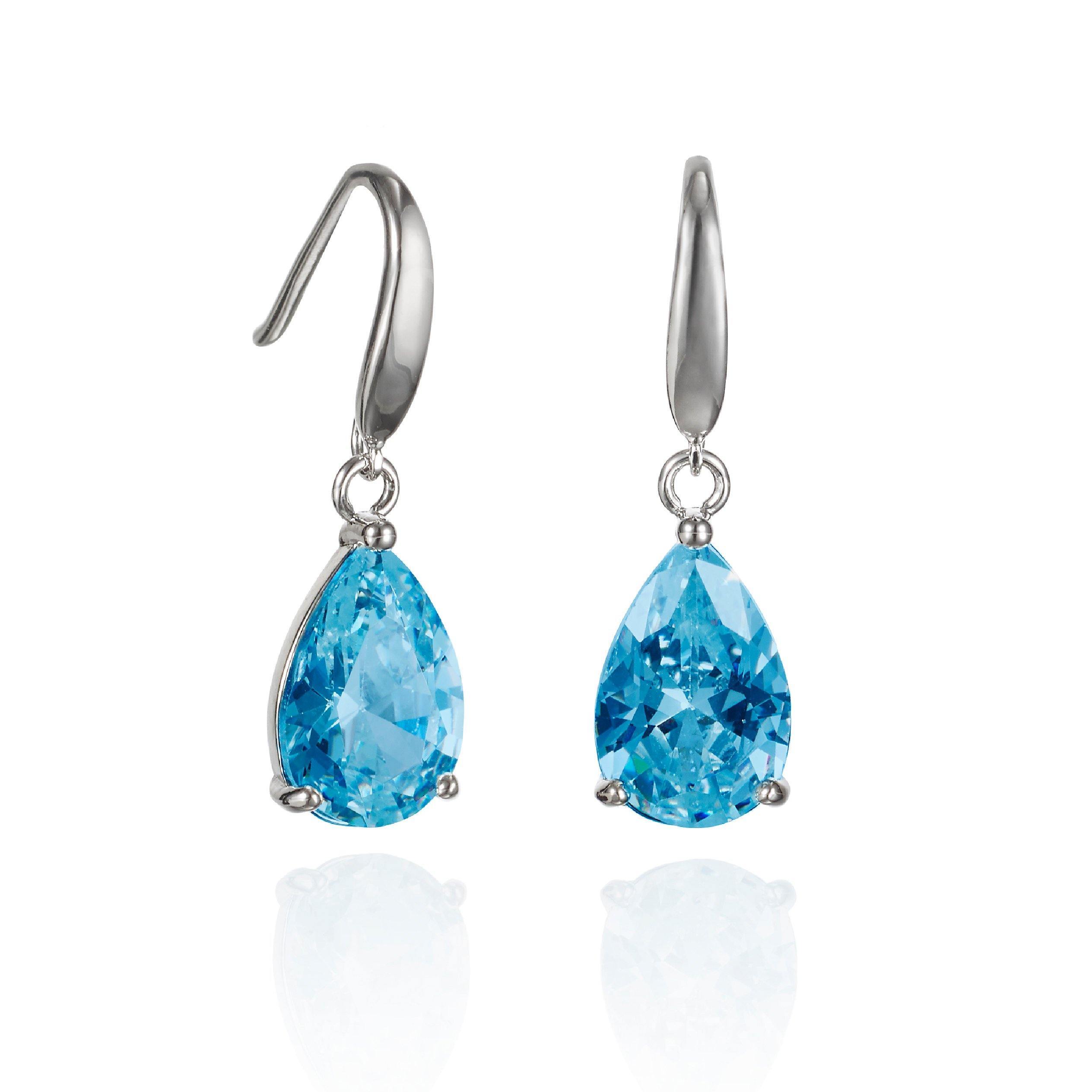 Pear Drop Earrings with Sky Blue Cubic Zirconia Stones 1 Pear Drop Earrings with Sky Blue Cubic Zirconia Stones