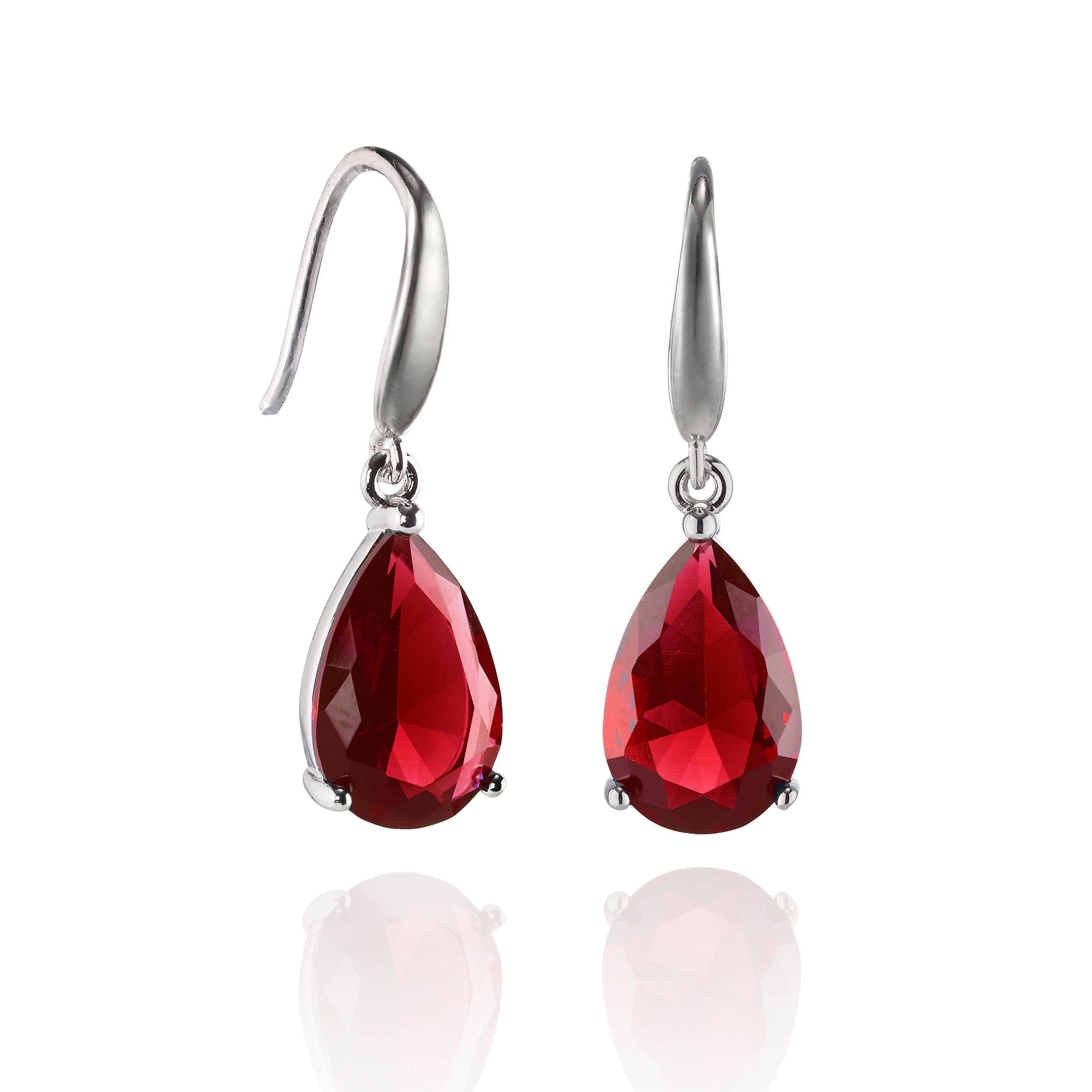 Pear Drop Earrings with Red Cubic Zirconia Stones 1 Pear Drop Earrings with Red Cubic Zirconia Stones