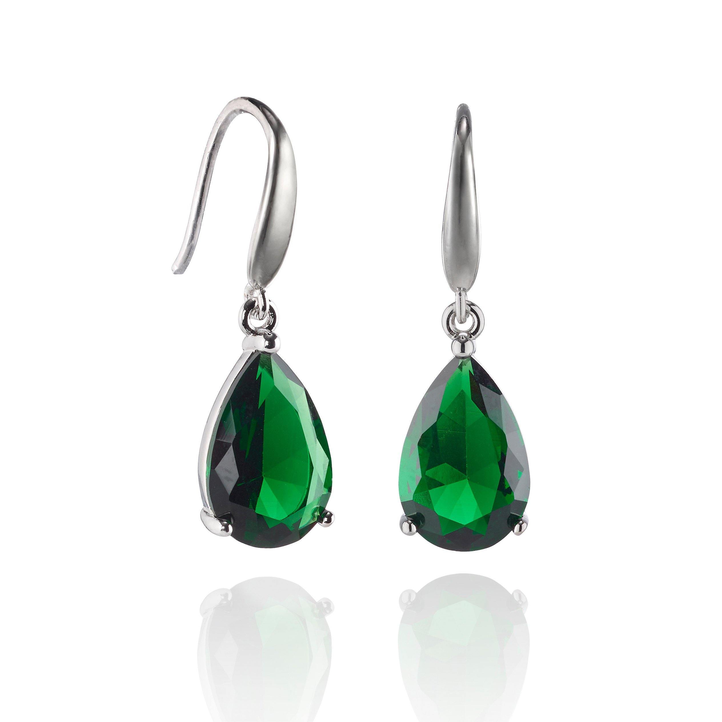 Pear Drop Earrings with Green Cubic Zirconia Stones 1 Pear Drop Earrings with Green Cubic Zirconia Stones