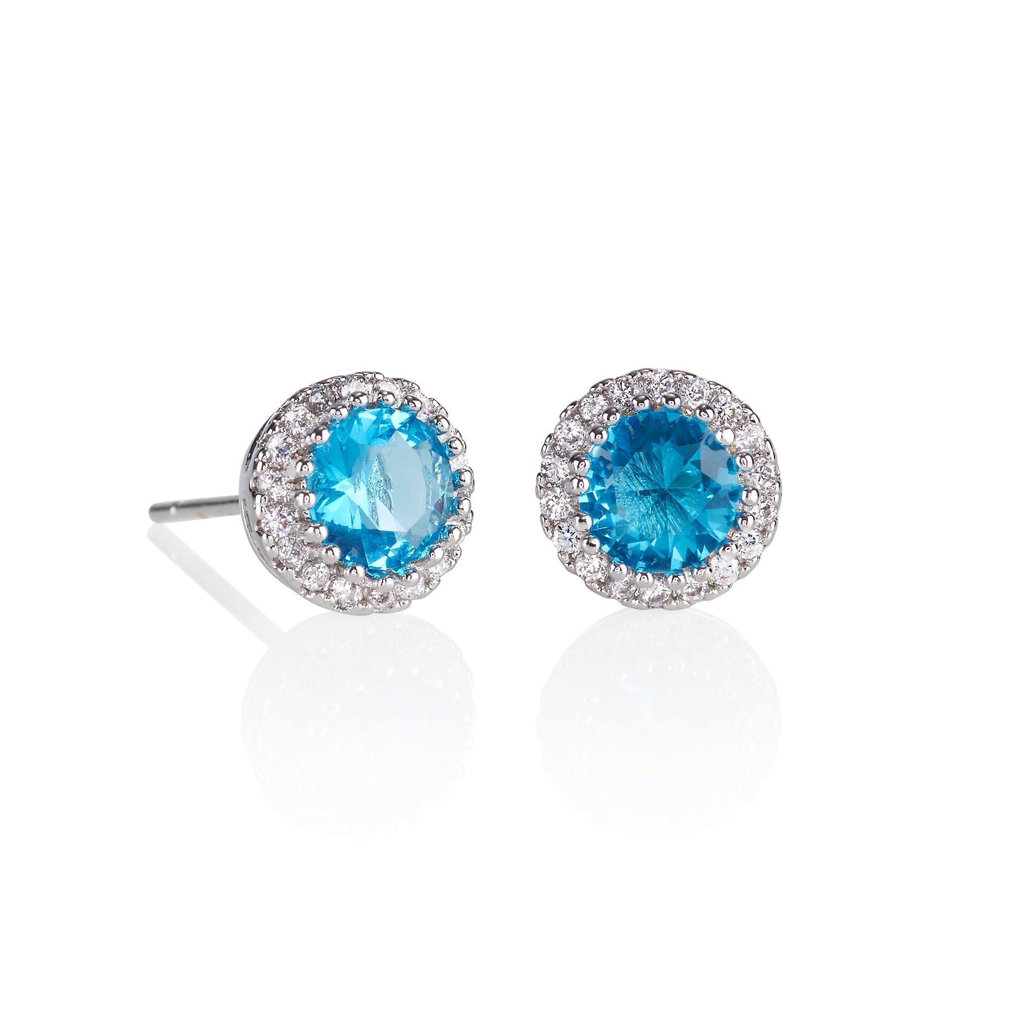 Halo Stud Earrings with Sky Blue Cubic Zirconia Stones 1 Halo Stud Earrings with Sky Blue Cubic Zirconia Stones