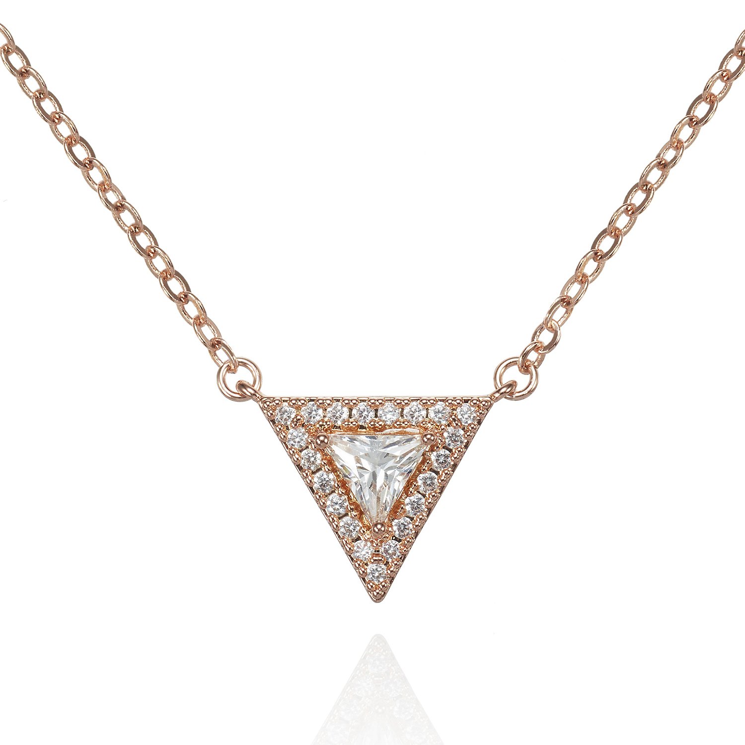 Rose Gold Trillion Pendant Necklace with Cubic Zirconia 1 Rose Gold Trillion Pendant Necklace with Cubic Zirconia