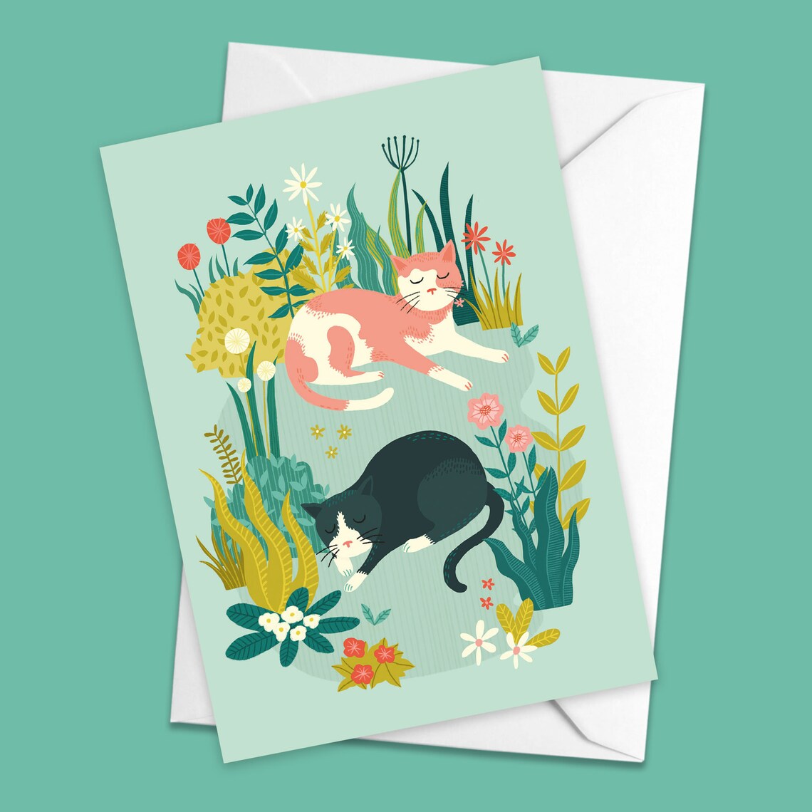 Sleepy Garden Cats A6 Card - Pack of 6