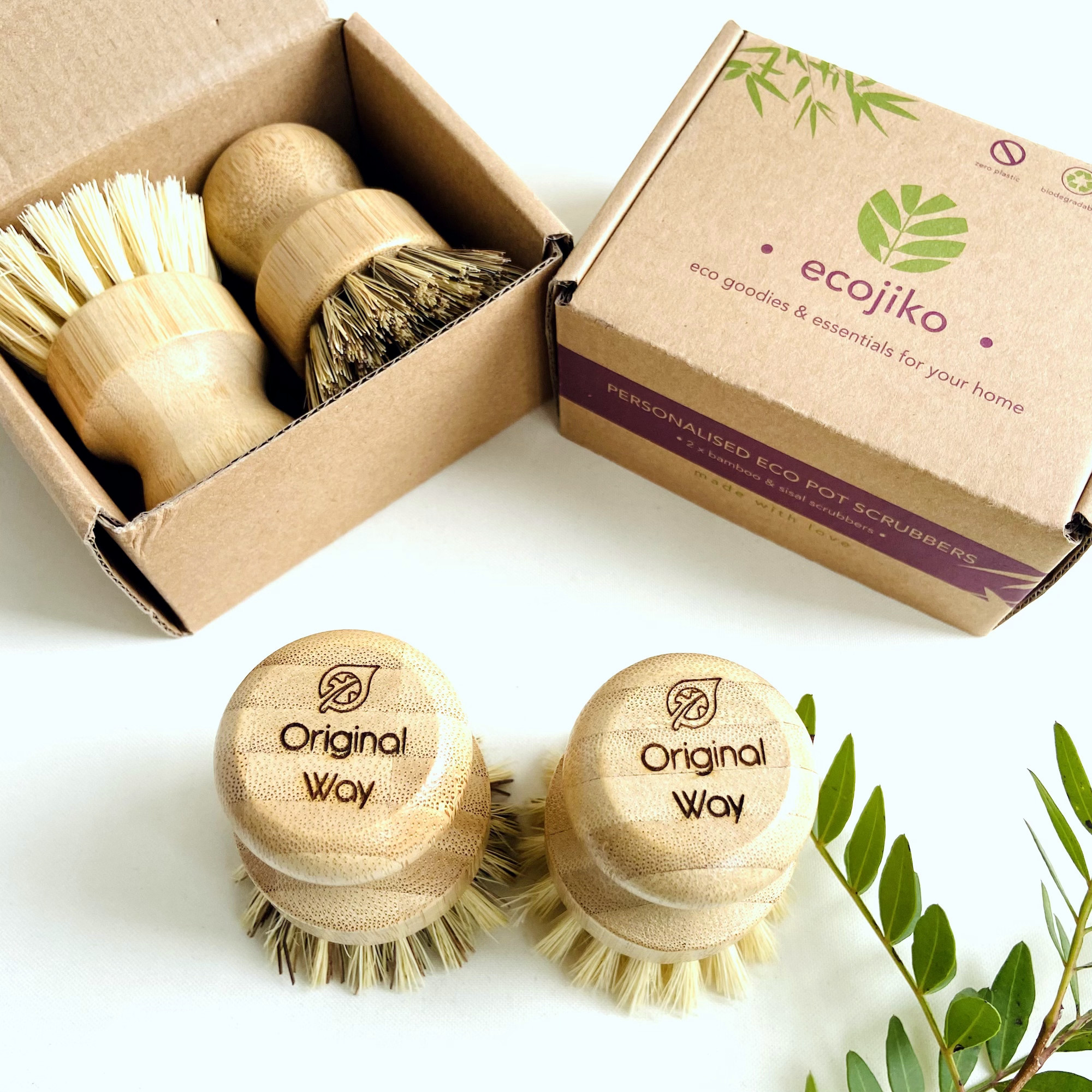 customised eco wholesale bamboo pot scrubbing brushes 2 customised bamboo scrubbing brushes in box