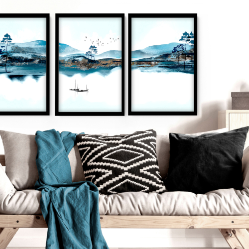 Office decor Set x 3 Wall art Prints, Home decor Japanese art, calming zen wall decor, Japandi illustration living room decor, minimalist