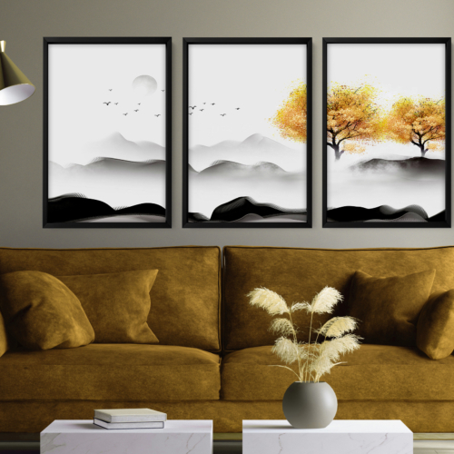 Office decor Set x 3 Wall art Prints, Home decor Japanese art, calming zen wall decor, Japandi illustration living room decor, minimalist