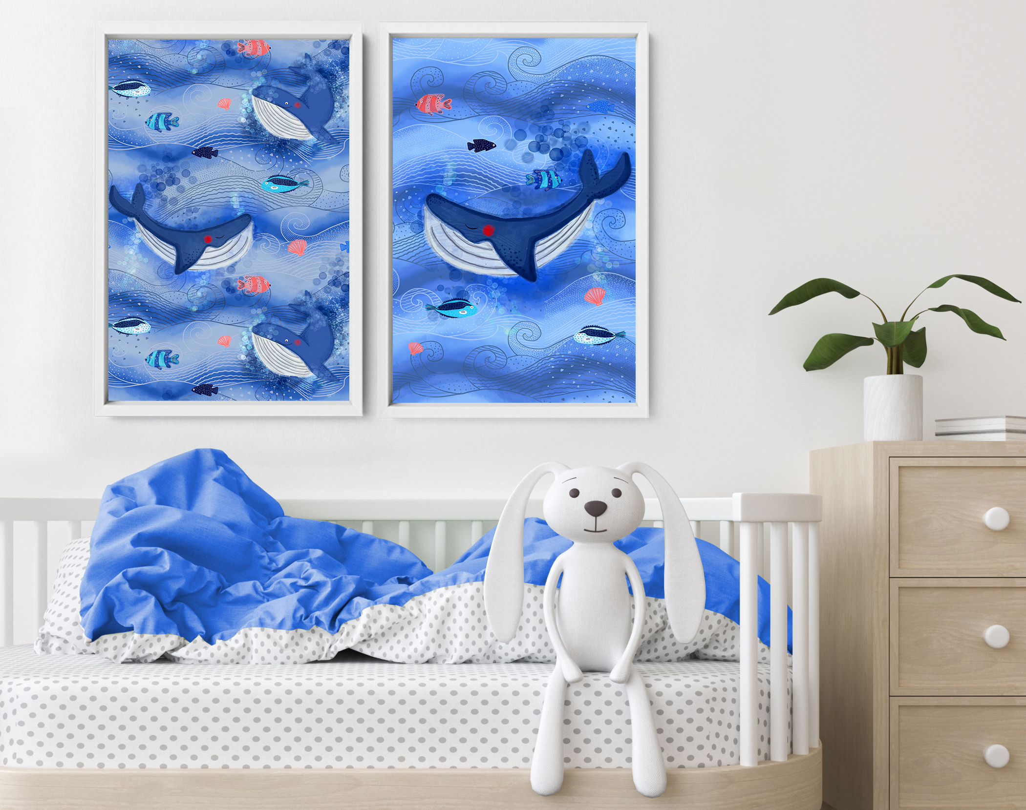 Ocean Underwater Sea Fish A4 A3 A2 Wall Art Illustration Whale Print Kids Nursery Decor