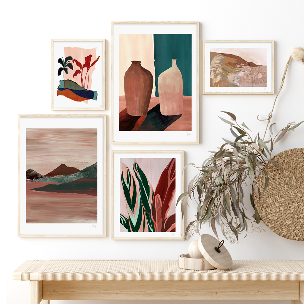 Pink and Green Prayer Leaf Art Print 4