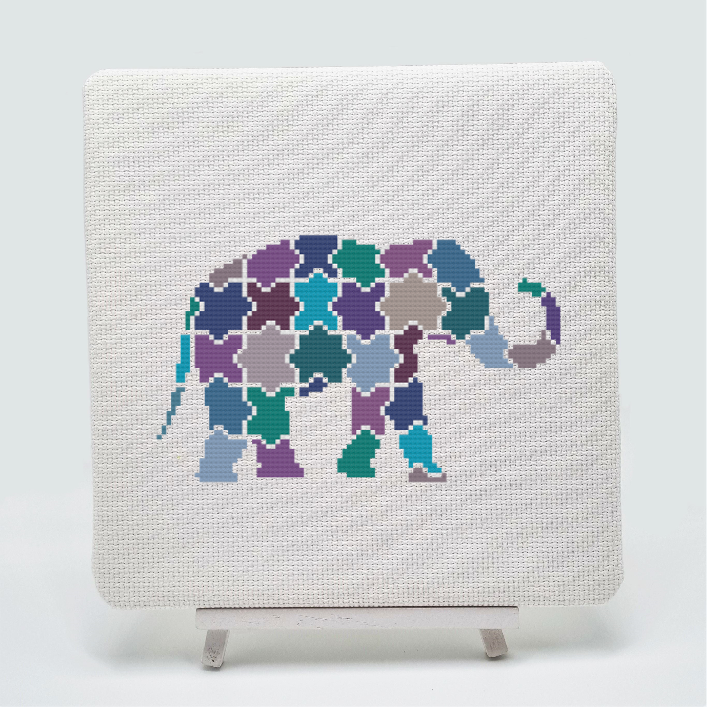 Jigsaw Elephant Cross Stitch Kit for Beginners Modern Geometric Safari Animal Nursery Embroidery Craft Sewing Kit for Adults