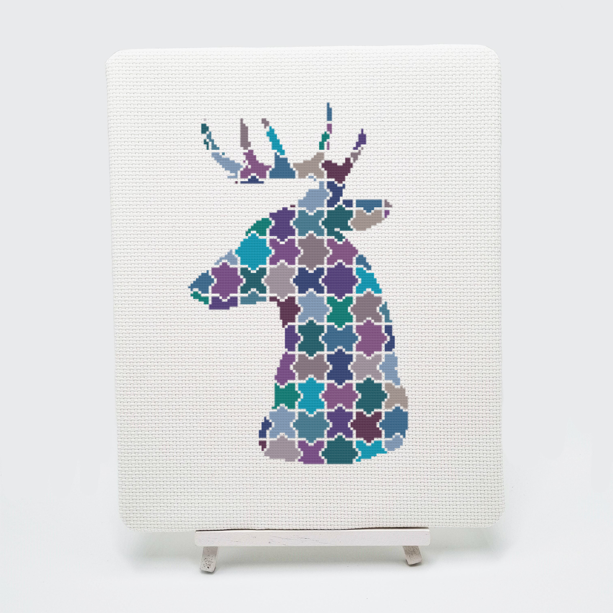 Jigsaw Deer Stag Cross Stitch Kit for Beginners Meloca Designs Modern Geometric Woodland Animal Nursery Baby Embroidery Needlework Craft Sewing Kit for Adults