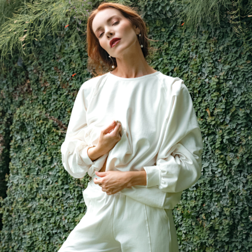 Haley Bamboo Fleece Sweaters in White