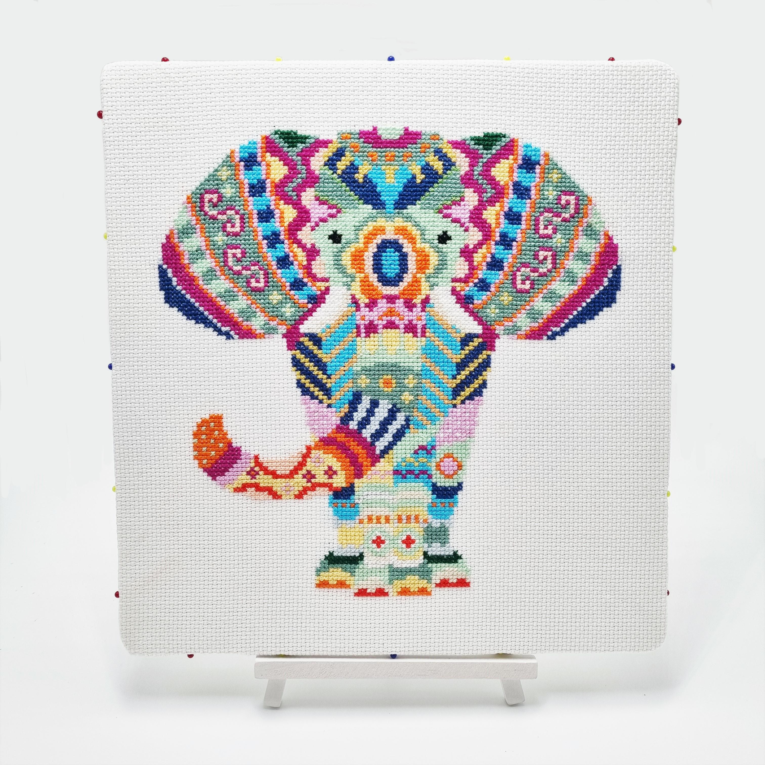 Mandala Elephant Cross Stitch Kit for Beginners Meloca Designs Modern Geometric Safari Animal Nursery Embroidery Needlework Craft Sewing Kit for Adults