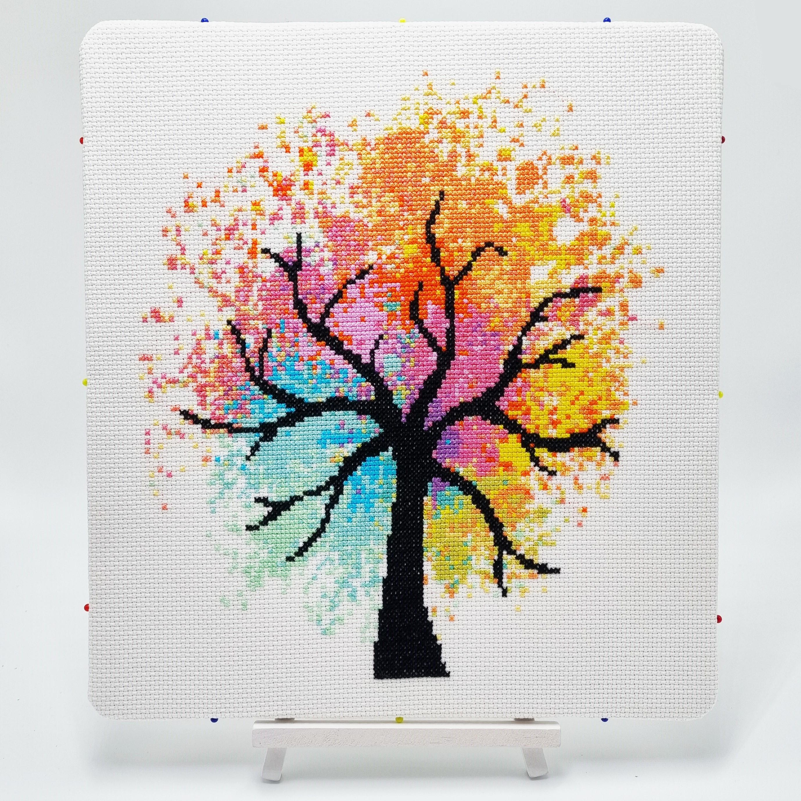 Watercolour Tree Cross Stitch Kit for Beginners Meloca Designs Modern Wedding Rainbow Floral Garden Nursery Embroidery Needlework Craft Sewing Kit for Adults