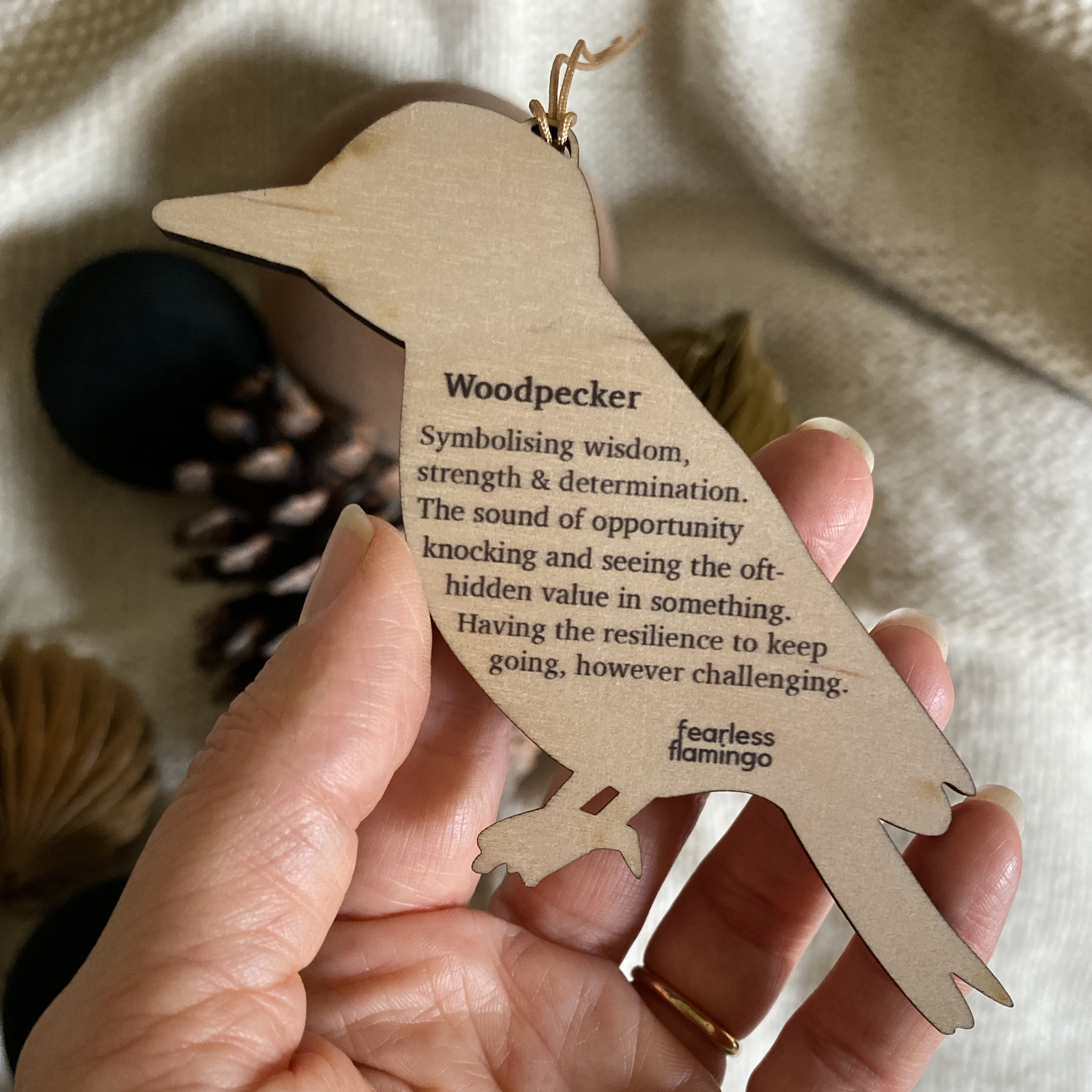 FearlessFlamingo-Decs-Woodpecker-Back-Baubles(S) Woodpecker wooden Christmas tree decoration