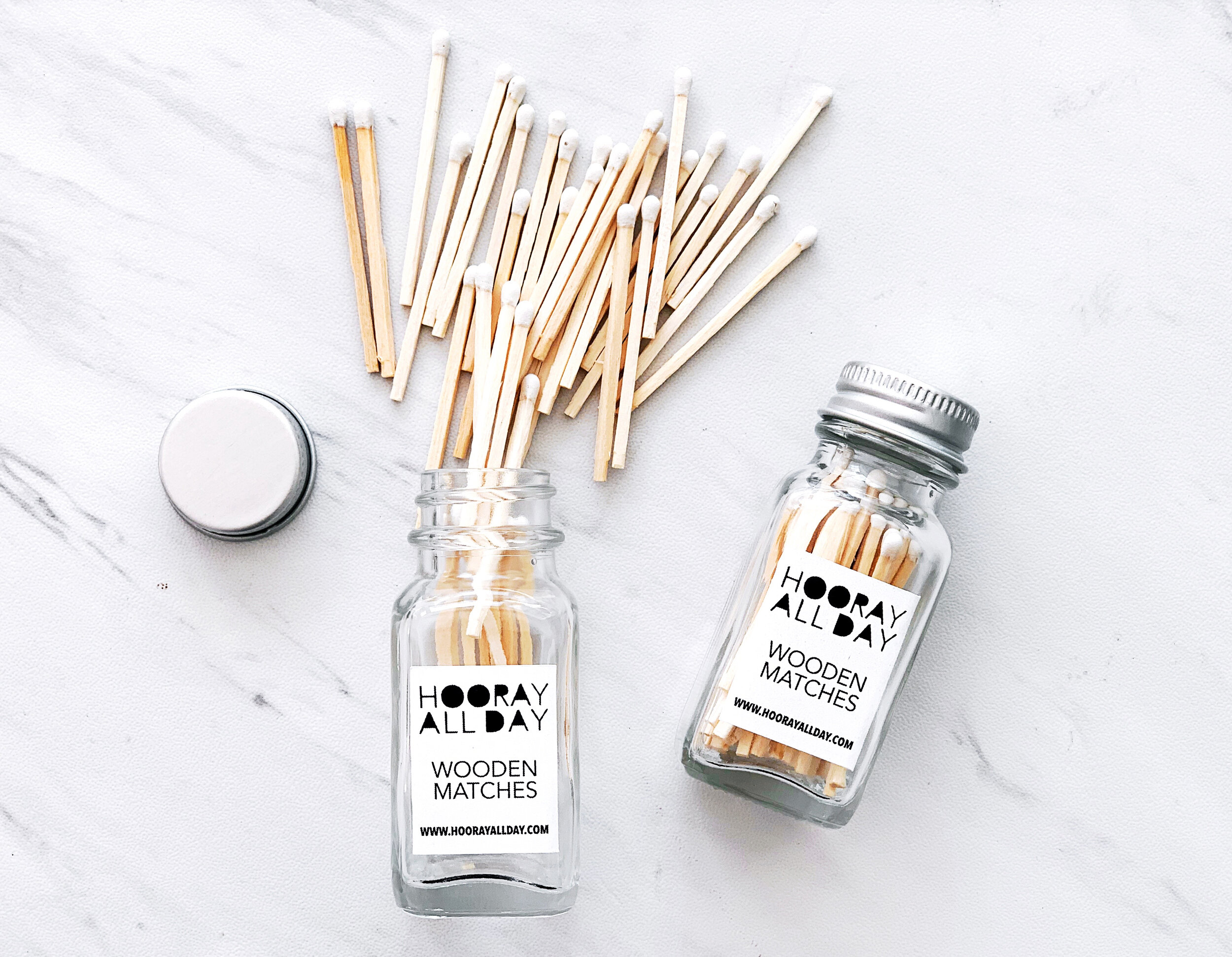 Colorful Wooden Matches in Little Glass Bottle White