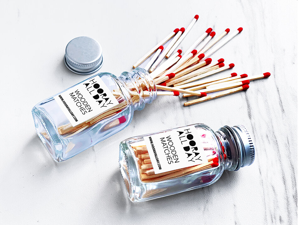 Colorful Wooden Matches in Little Glass Bottle Red