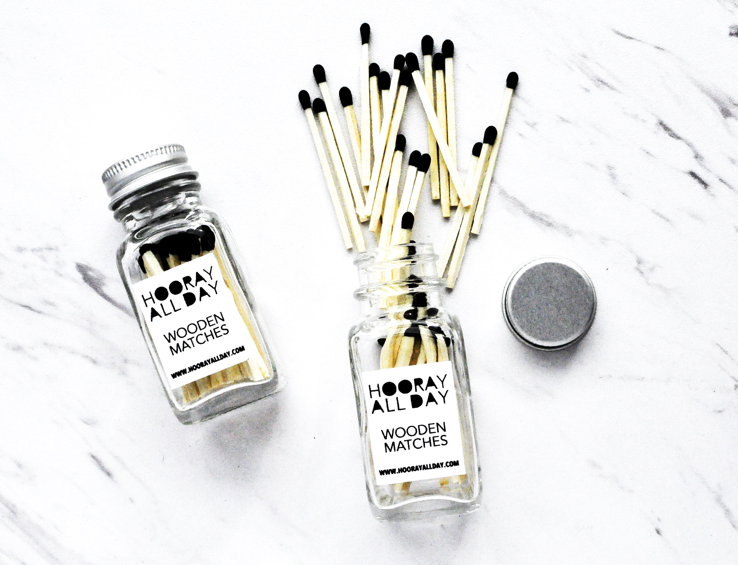 Colorful Wooden Matches in Little Glass Bottle Black