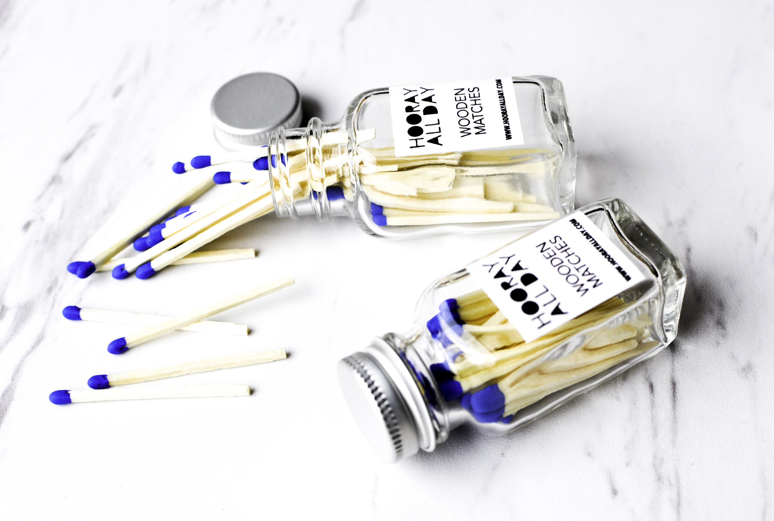 Colorful Wooden Matches in Little Glass Bottle Sky Blue