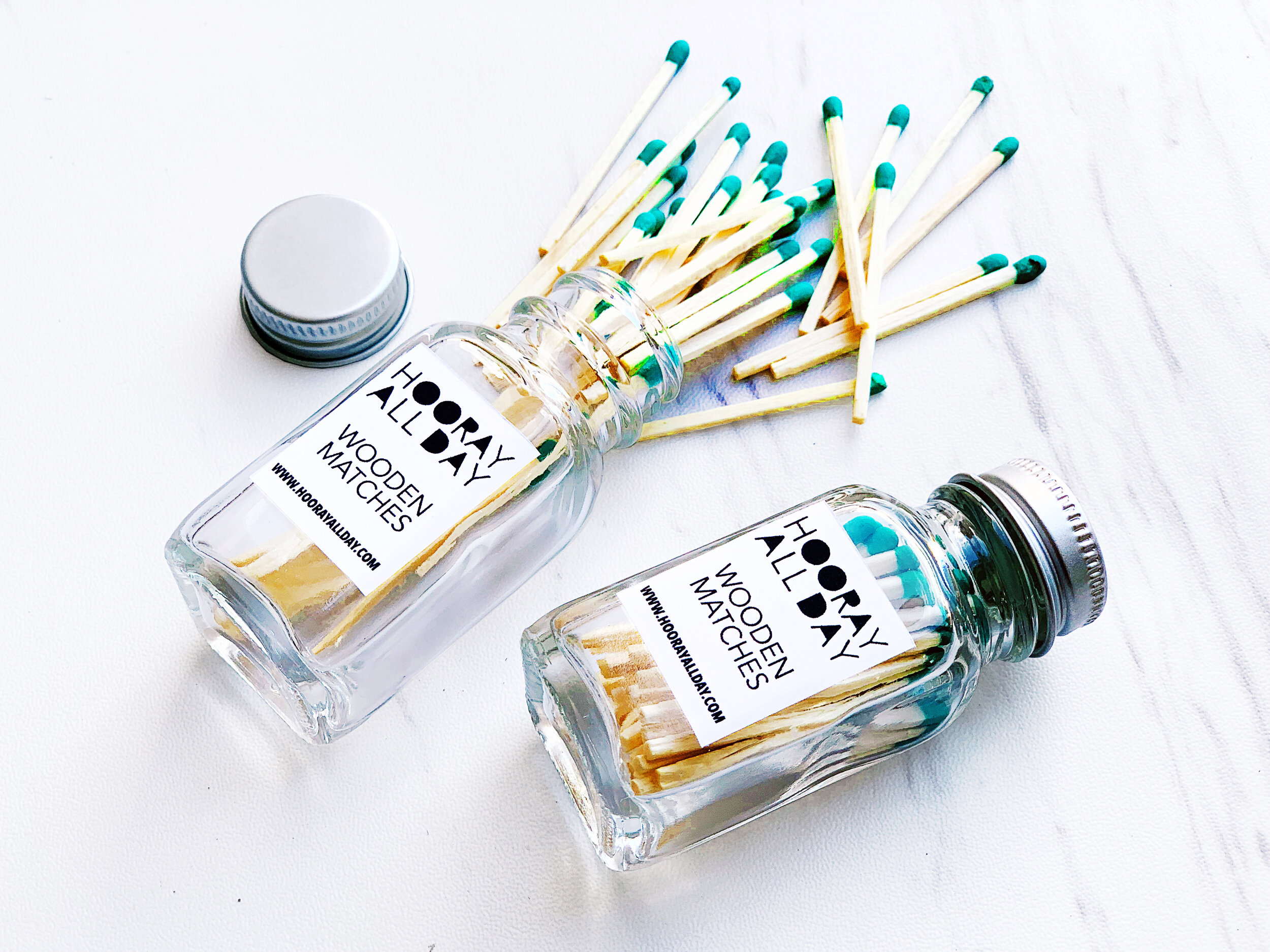 Colorful Wooden Matches in Little Glass Bottle Kelly Green