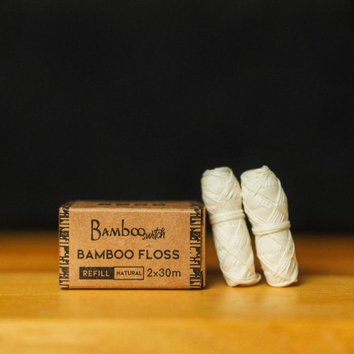 Organic Bamboo Floss Refill Pack 2 Pack - White Charcoal