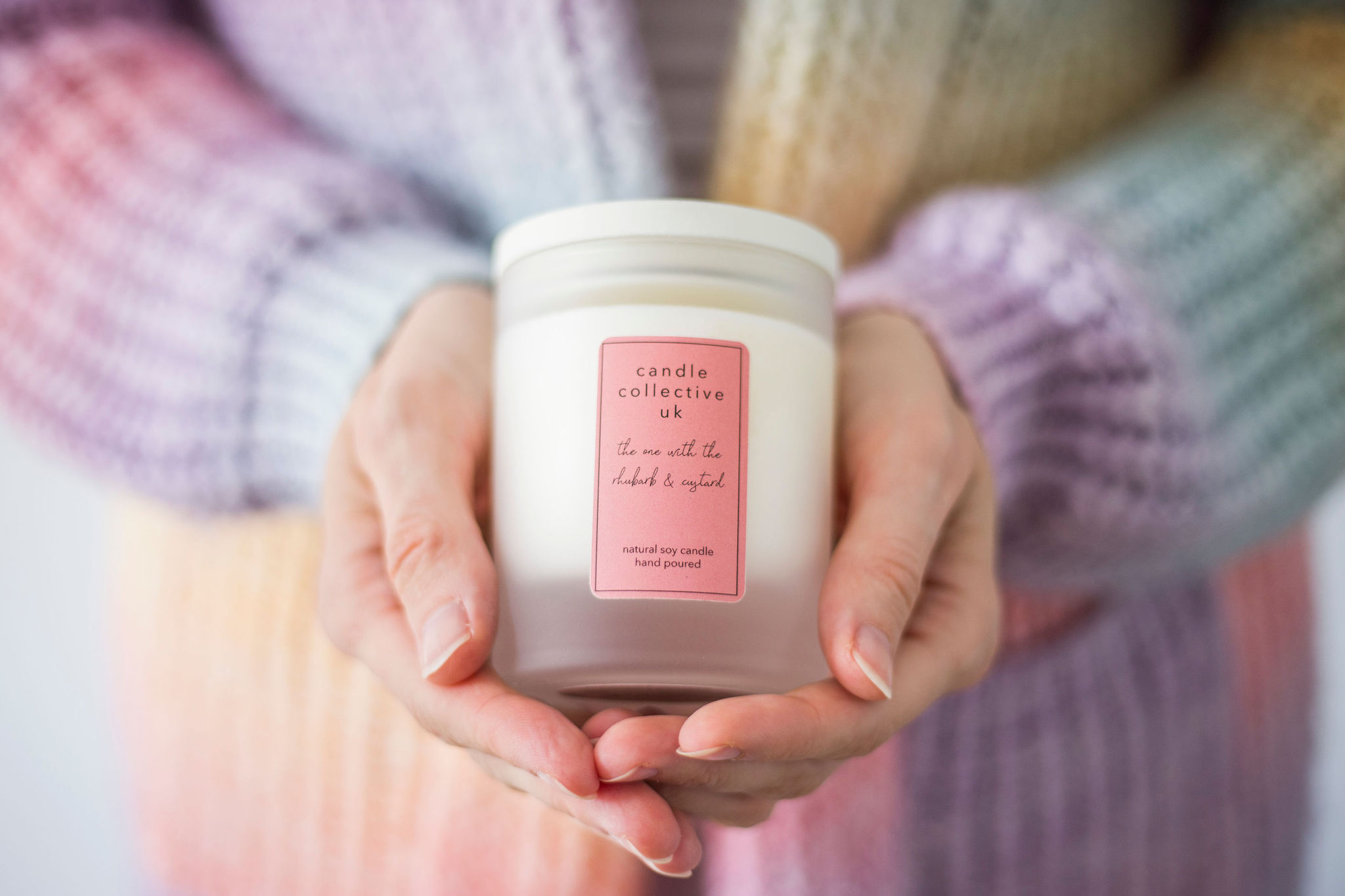 CandleCollectiveBrandProductAugust32 Beautifully scented hand poured vegan soy wax candle in Rhubarb & custard scent. Made in the UK