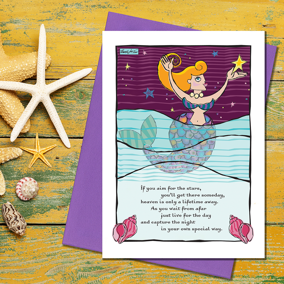 Starfishes and shells on wood