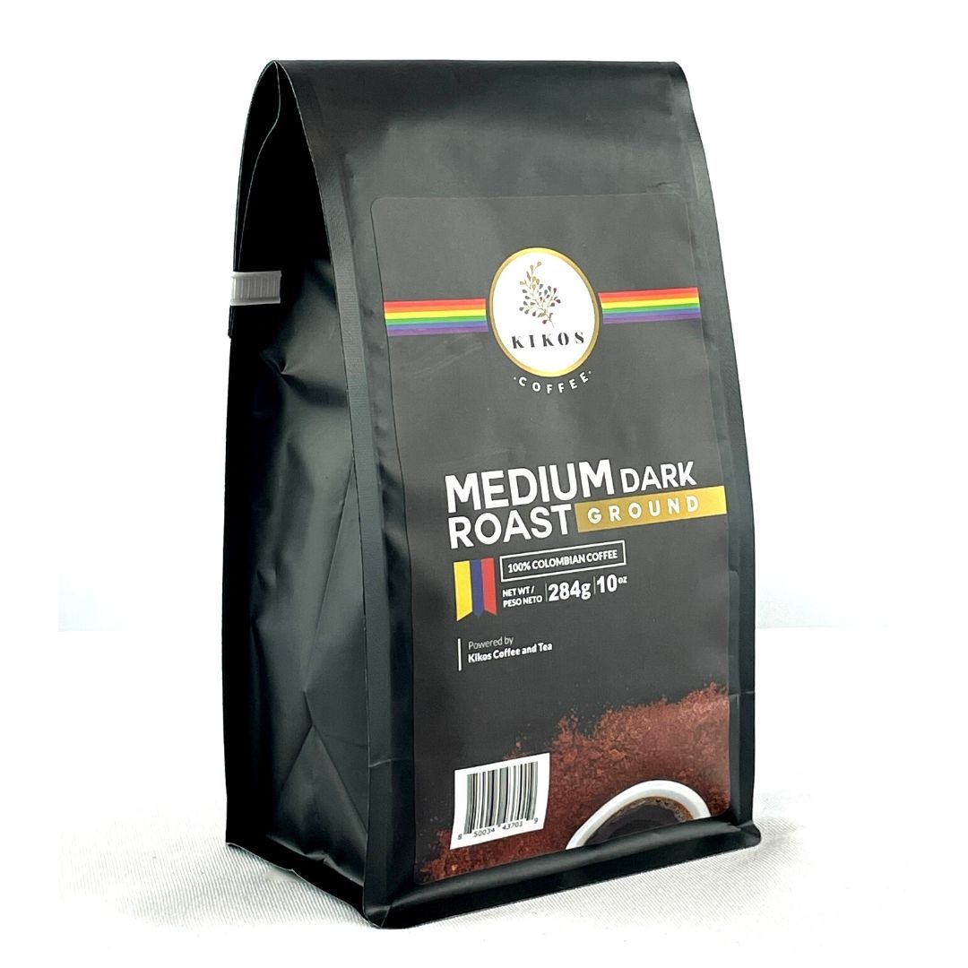 10oz-Kikos-colombian-coffee-medium-dark-roast-ground-coffee-side
