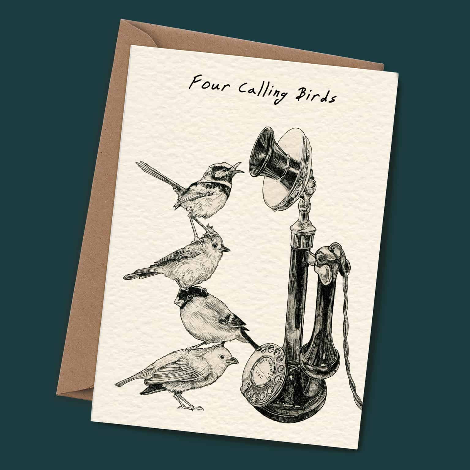 5 x 7 four calling birds card C04