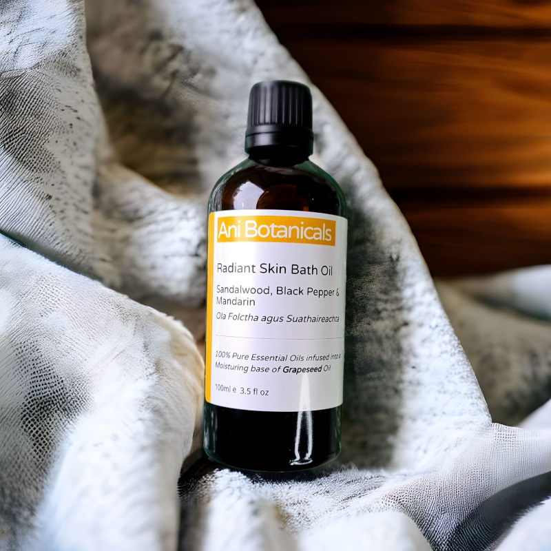 radiantskinbathoilmassagebyanibotanicals2 Radiant Skin - Bath and Massage Oil - Sandalwood, Black Pepper and Mandarin