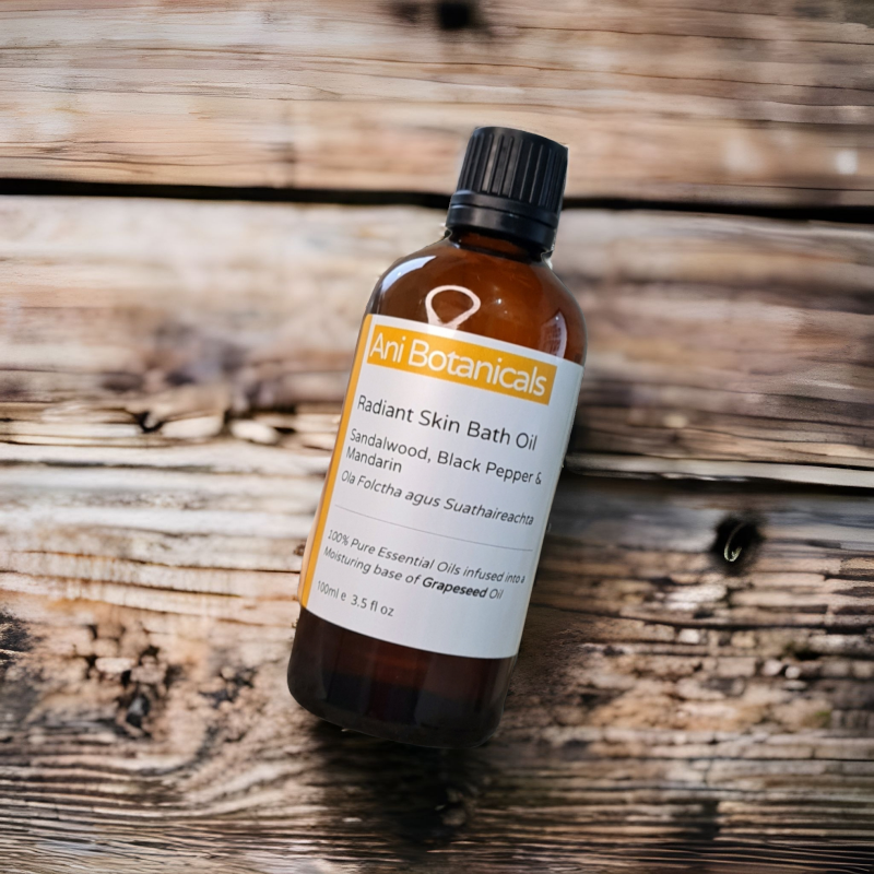 radiantskinbathoilmassagebyanibotanicals5 Radiant Skin - Bath and Massage Oil - Sandalwood, Black Pepper and Mandarin