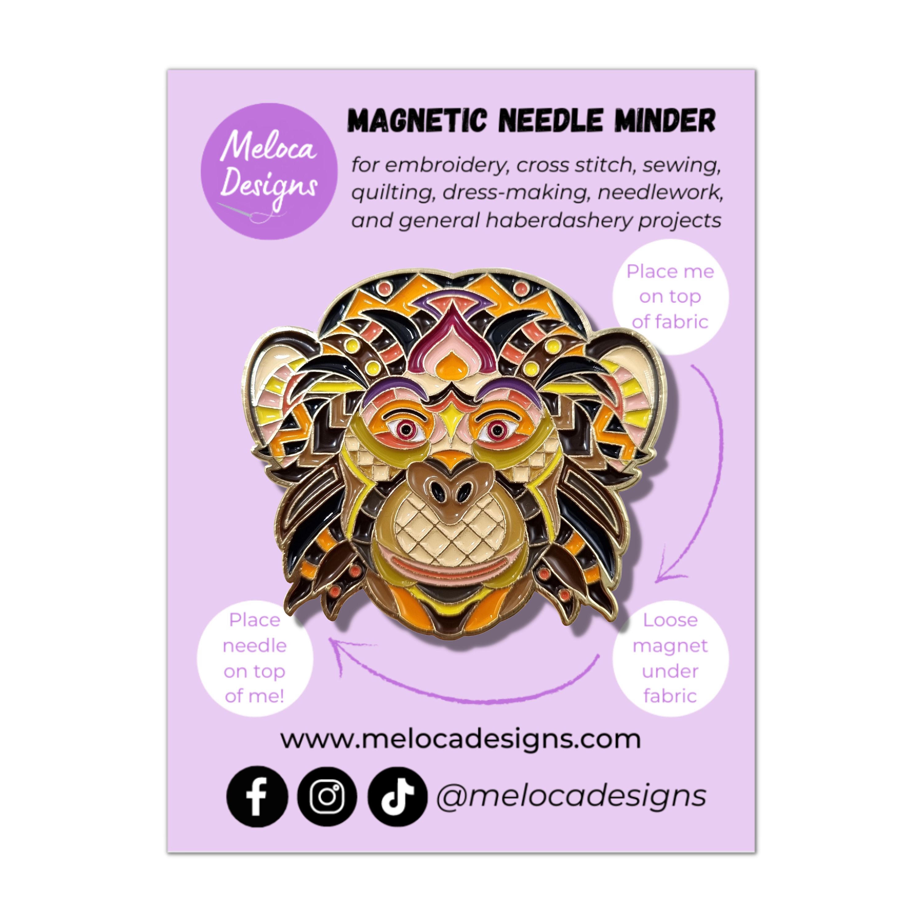 Mandala Monkey Needle Minder Square White BG Digital