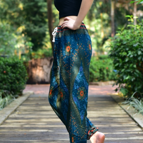 Bohotusk Teal Moonshine Print Womens Harem Pants Tie Waist S/M to 3XL