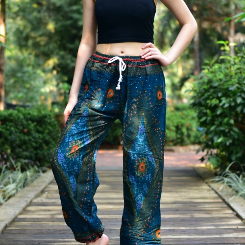 Bohotusk Teal Moonshine Print Womens Harem Pants Tie Waist S/M to 3XL