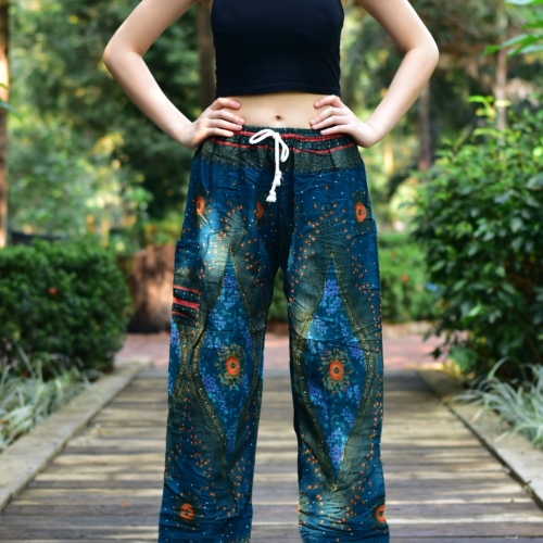 Bohotusk Teal Moonshine Print Womens Harem Pants Tie Waist S/M to 3XL
