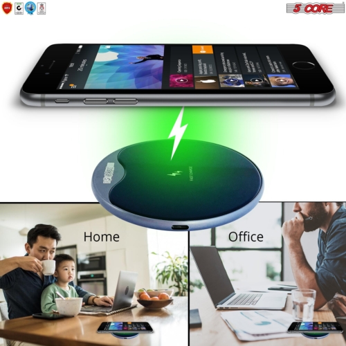 5 Core Wireless Charger (Pad), 15W Max Fast Charging, Compatible with QI Enabled Phones, AriPods and More, Anti-Skid, temperature control, surge, and short-circuit protection- CDKW01 MG 2PK