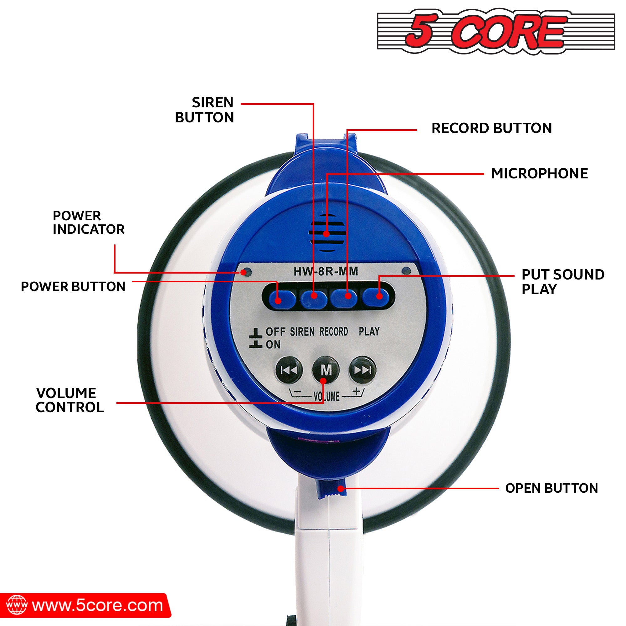 5Core Megaphone Bullhorn Voice Recording Siren Blow Horn Hand Held Loudhailer 8R 1 5Core Megaphone Bullhorn Voice Recording Siren Blow Horn Hand Held Loudhailer 8R